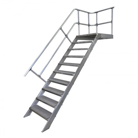 Treppe mit Podest, einseitigem Handlauf und Stahl Gitterrost-Stufen